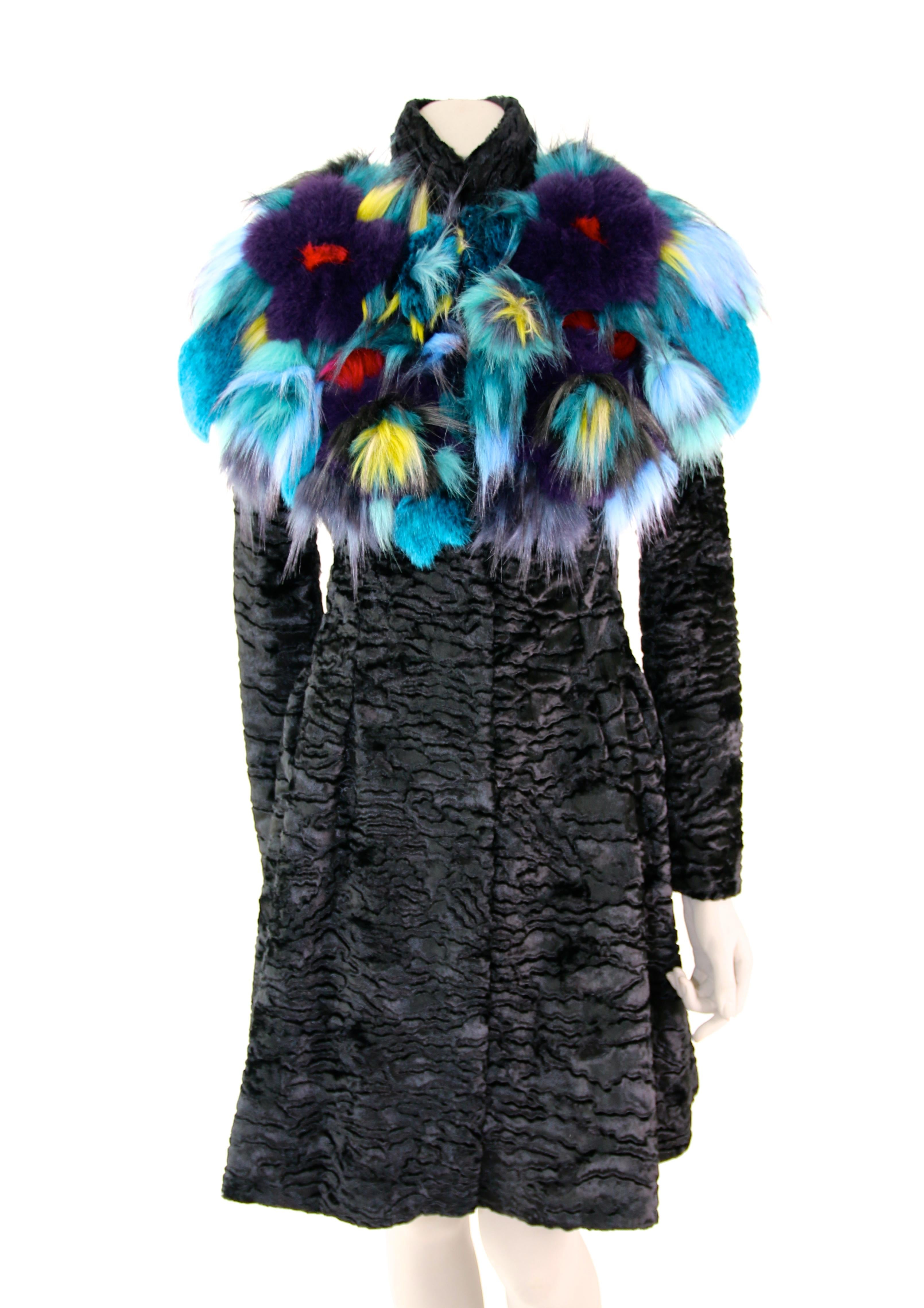 Pelush Black Faux Fur Astrakhan Broadtail Coat - Small  - (1/M - 1/L Available) For Sale 4