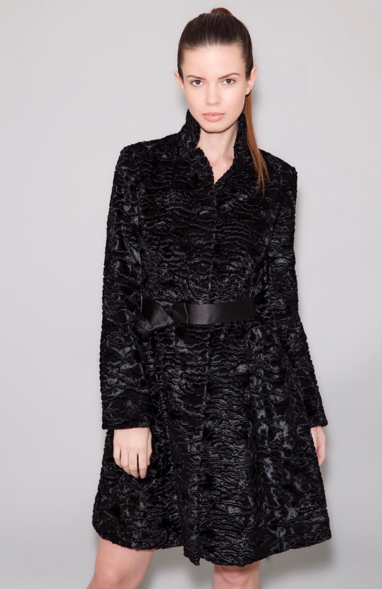 Pelush Black Faux Fur Astrakhan Broadtail Coat - Small  - (1/M - 1/L Available) In New Condition For Sale In Greenwich, CT