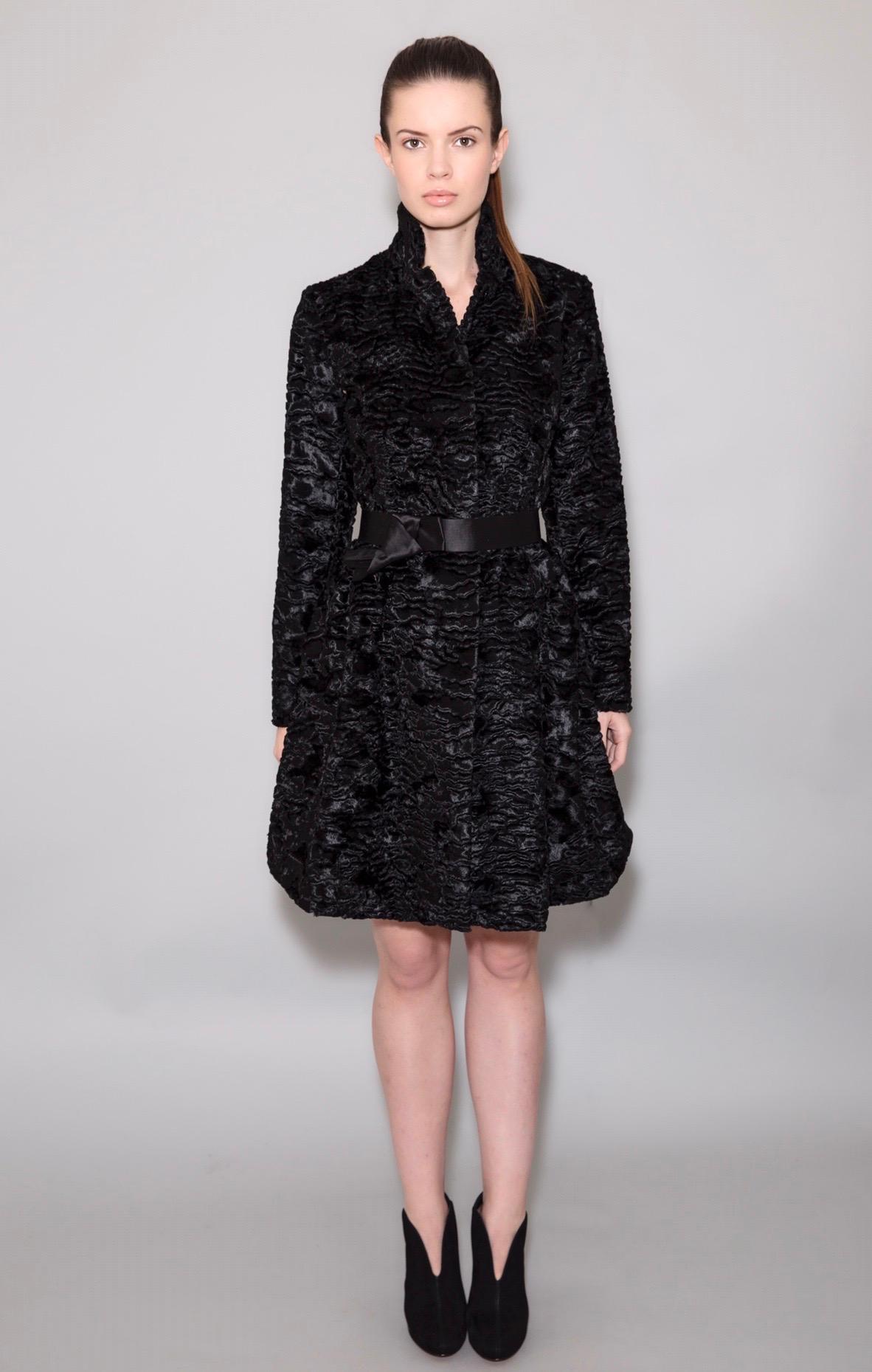 Women's Pelush Black Faux Fur Astrakhan Broadtail Coat - Small  - (1/M - 1/L Available) For Sale