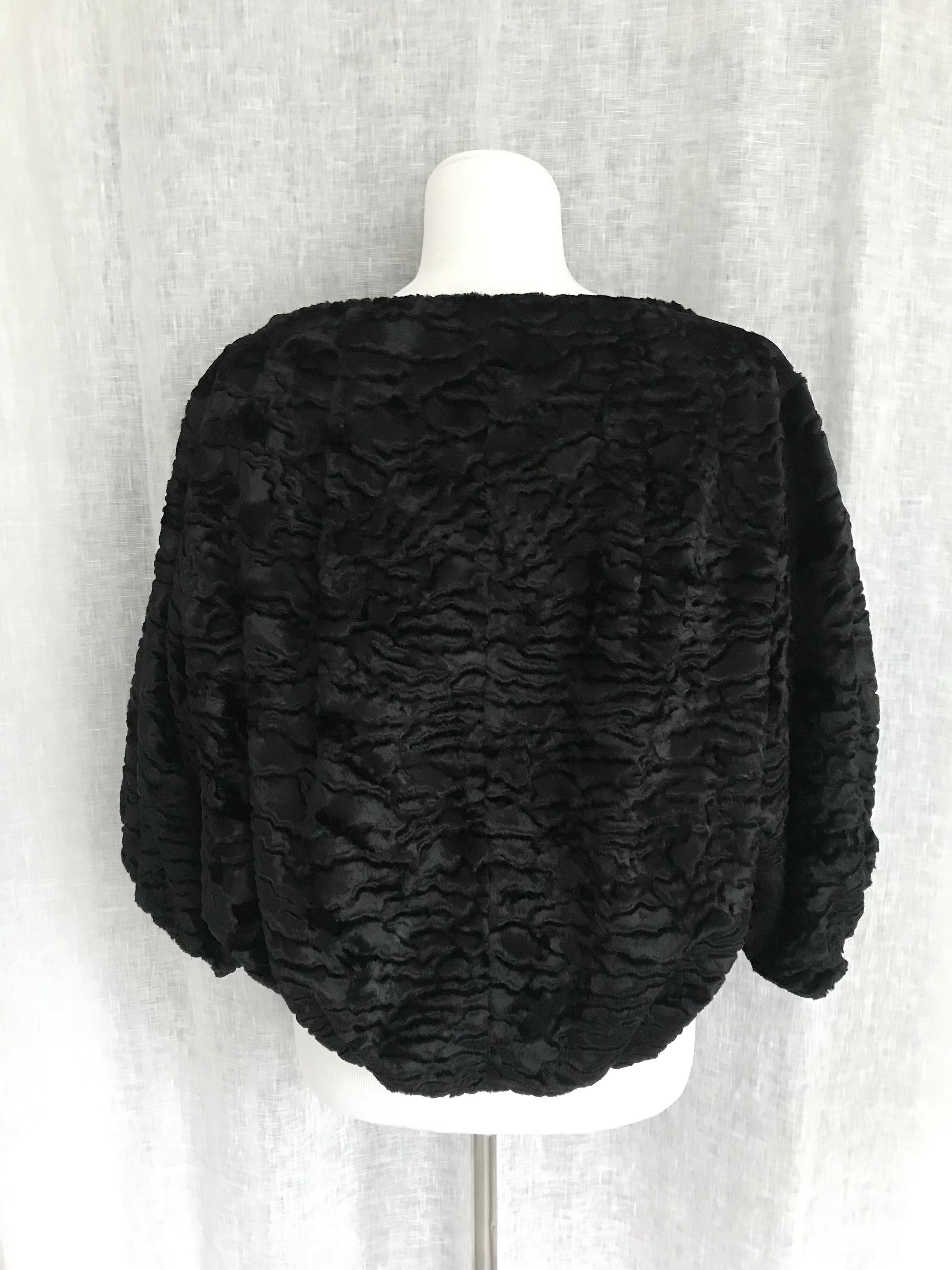 Women's Pelush Black Faux Fur Astrakhan Broadtail Short Jacket - Small and Medium For Sale