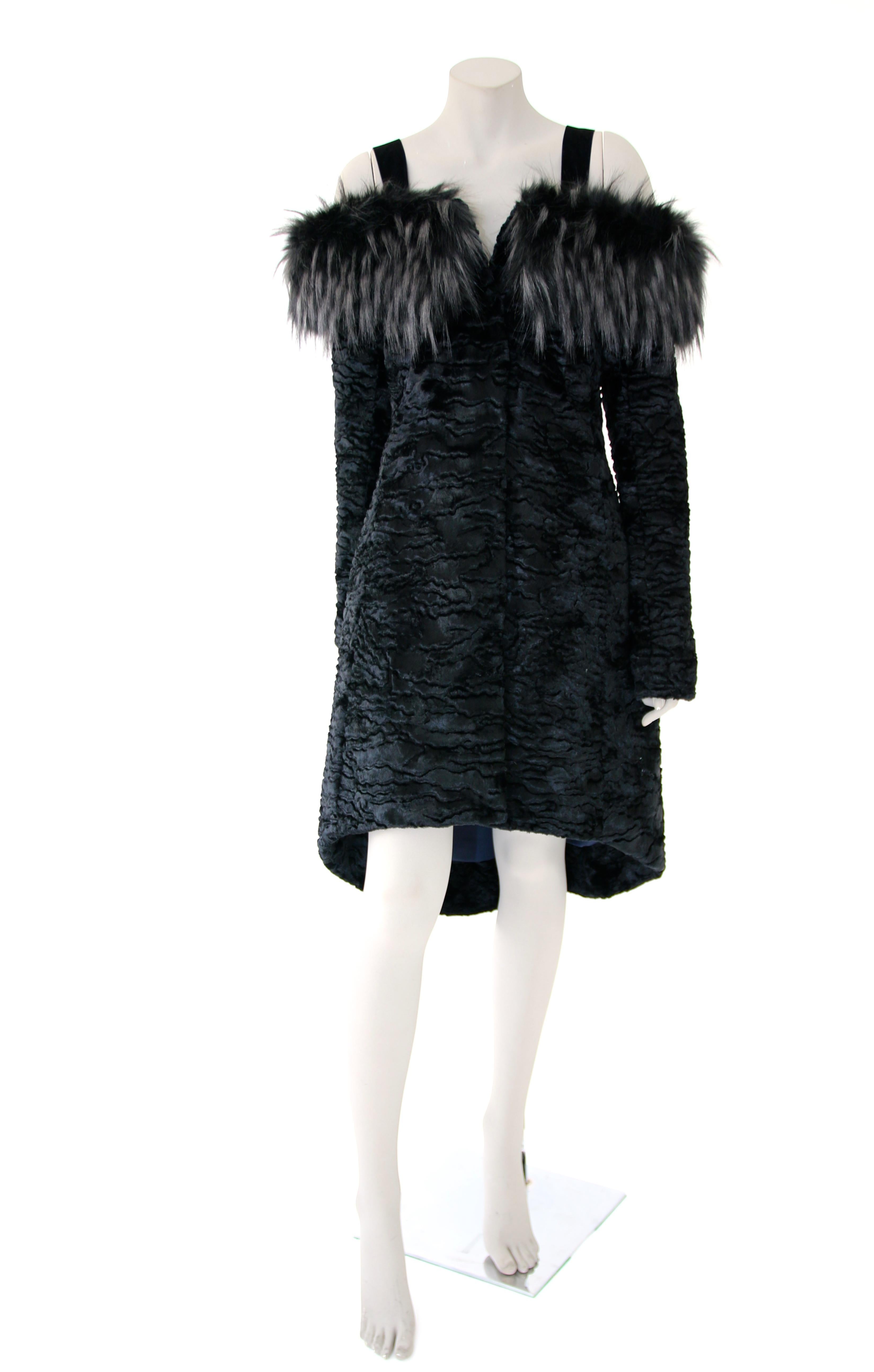 Pelush Black Faux Fur Astrakhan Coat with Tail - X-Small For Sale 2