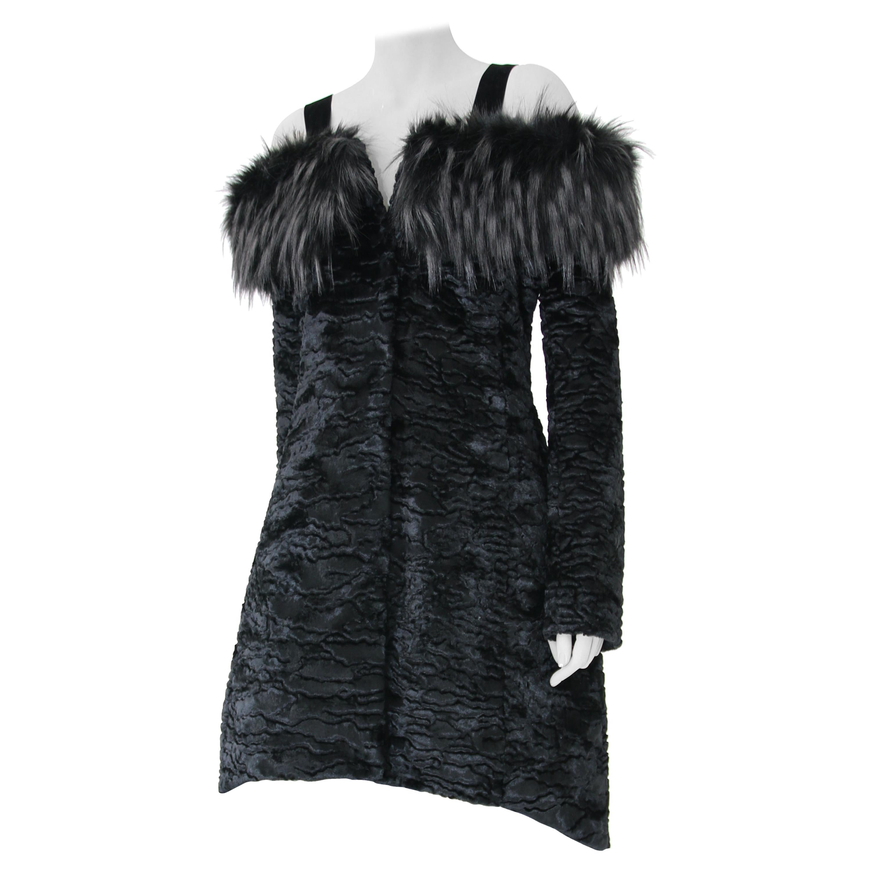 Pelush Black Faux Fur Astrakhan Coat with Tail - X-Small For Sale at 1stDibs