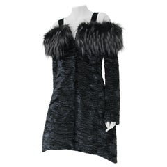Pelush Black Faux Fur Astrakhan Coat with Tail - X-Small