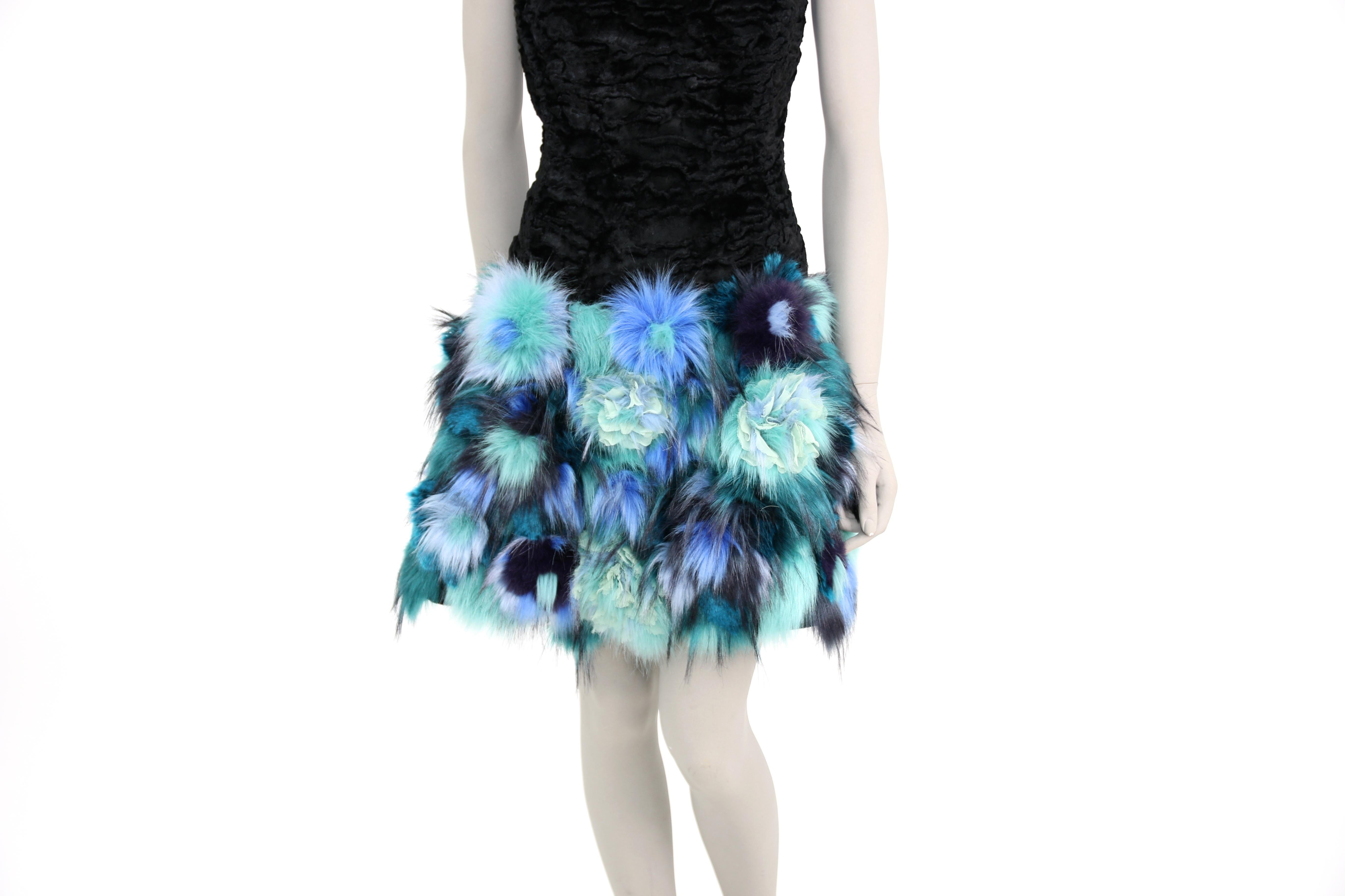 Pelush Black Faux Fur Astrakhan Dress With Three Dimensional Flowers - Small For Sale 1
