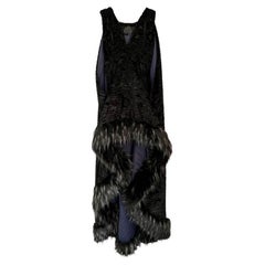 Robe de couture noire luxuriante en fausse fourrure et fausse fourrure de renard - XS