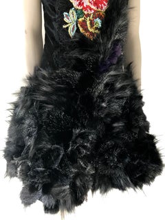 Pelush Black Faux Fur Dress With Three Dimensional Flowers And Embroidery - Sl