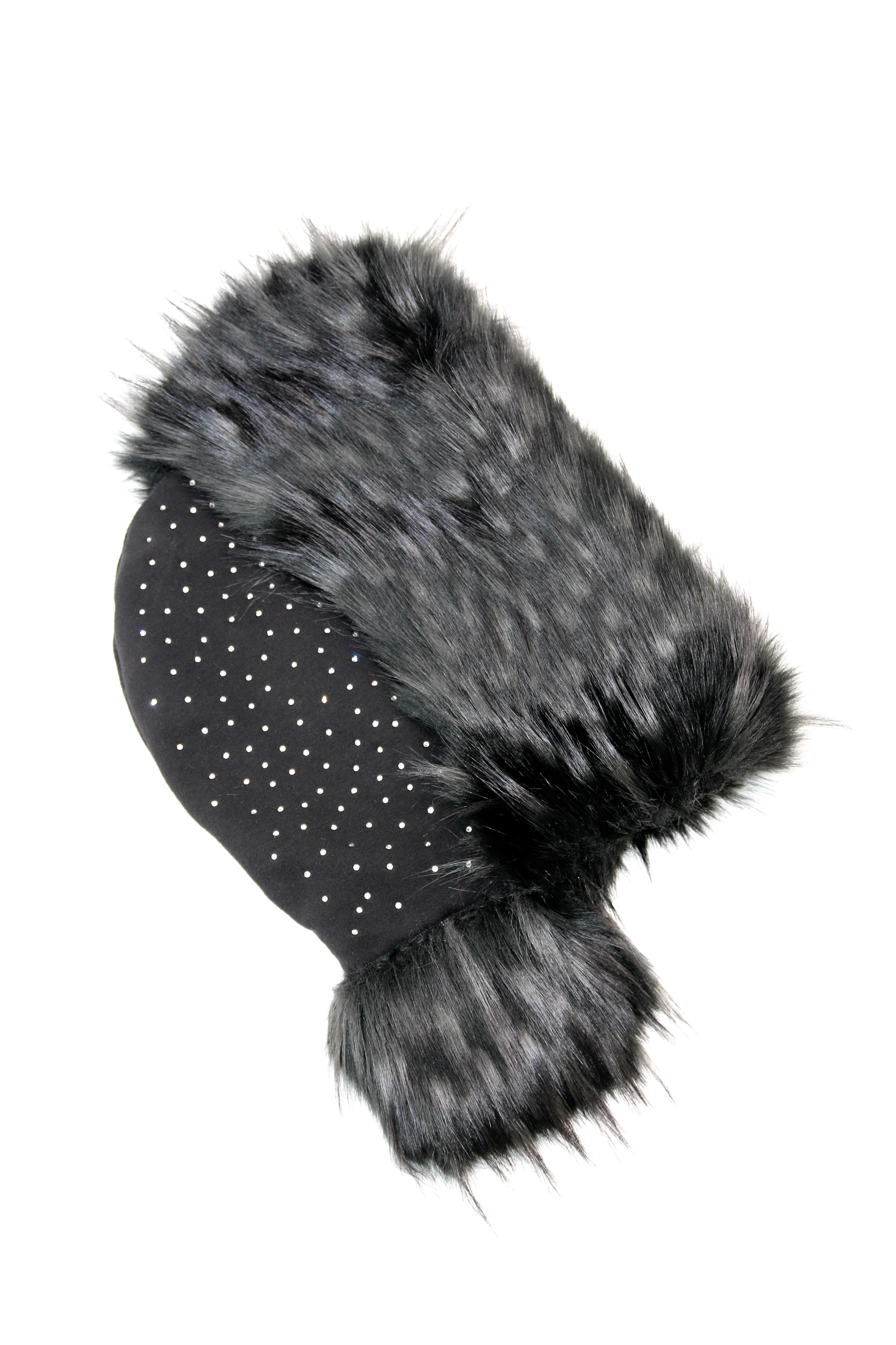 Women's Pelush Black Hood With Faux Fur Fox Trim and Swarovski Crystals - Small For Sale