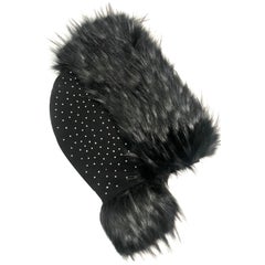 Pelush Black Hood With Faux Fur Fox Trim and Swarovski Crystals - Small