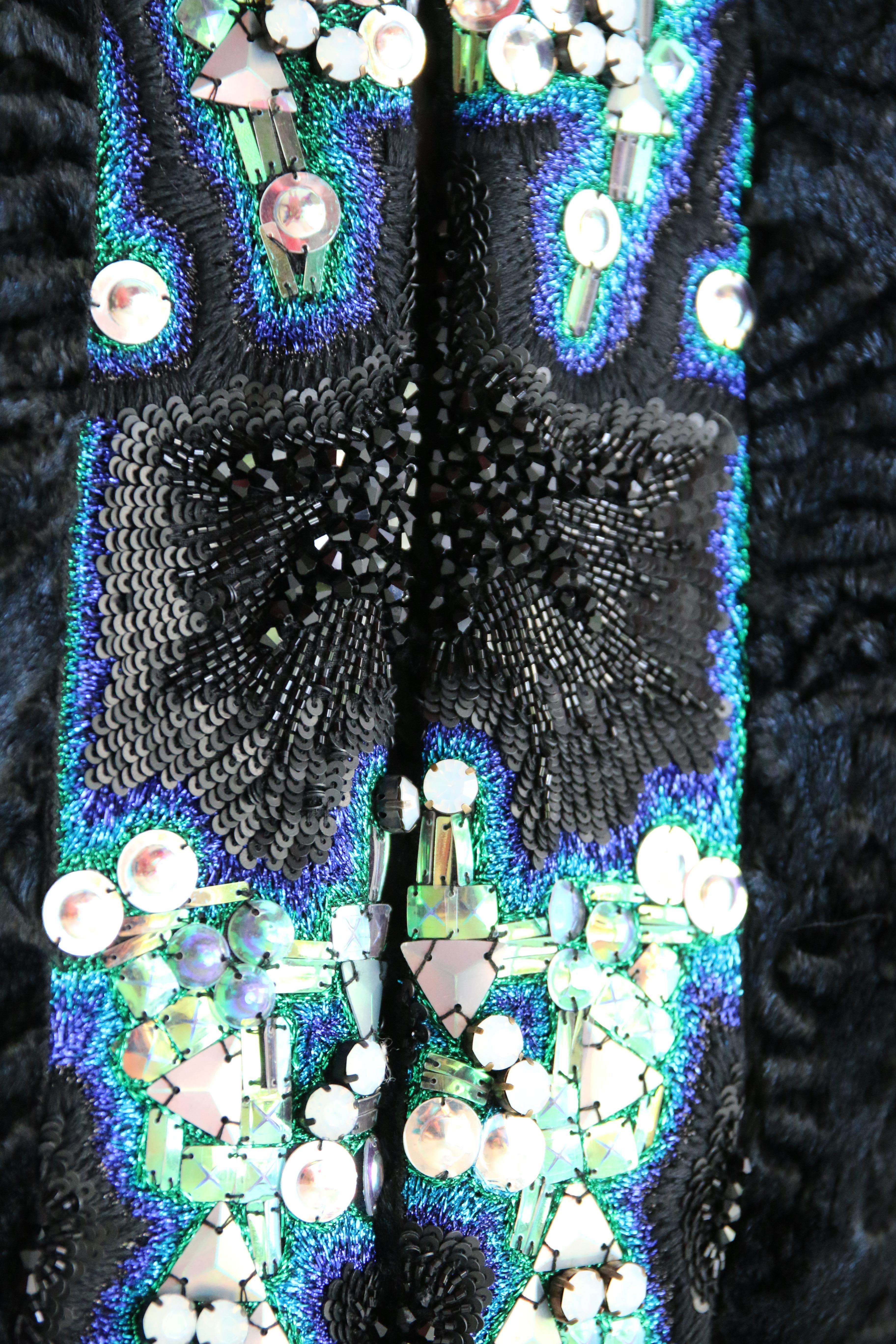 Pelush Blue Faux Fur Astrakhan Caftan Coat W/Embroidery And Detachable Hood - S For Sale 7