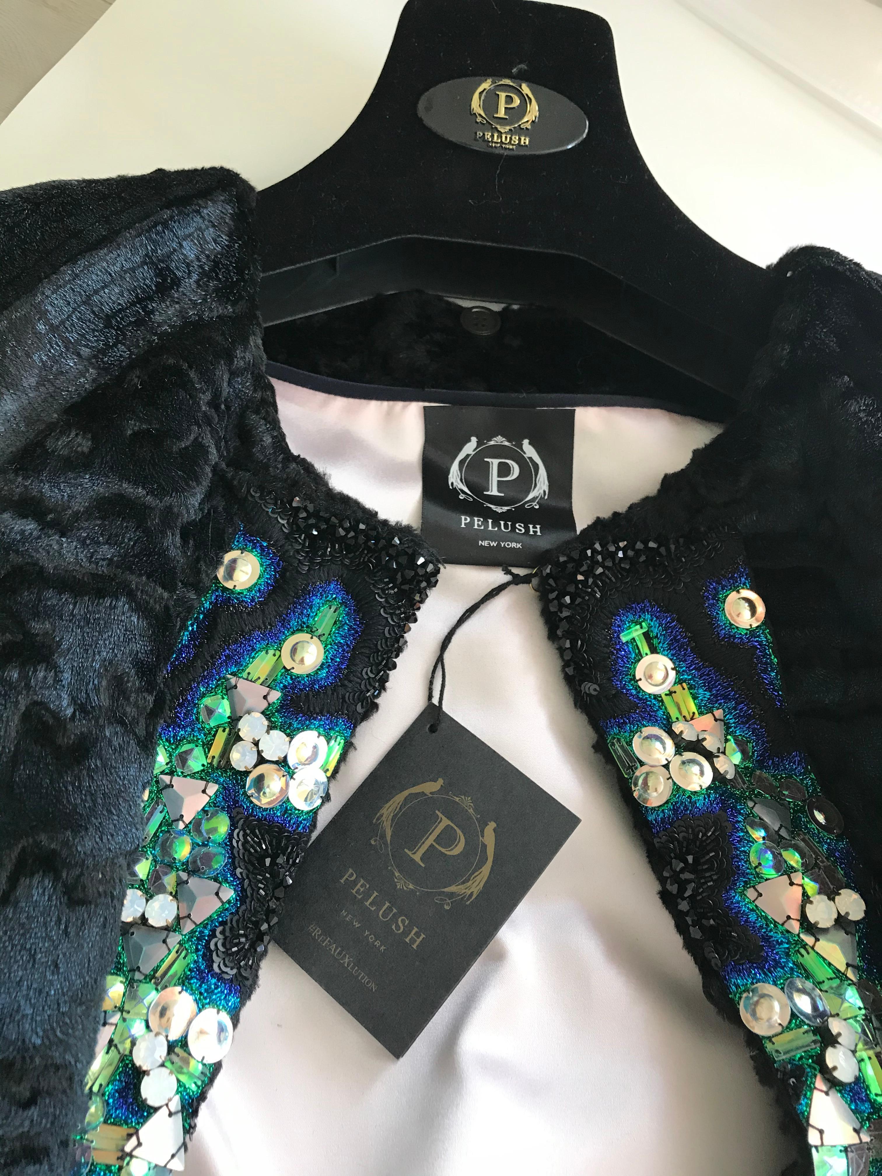 Pelush Blue Faux Fur Astrakhan Caftan Coat W/Embroidery And Detachable Hood - S For Sale 8