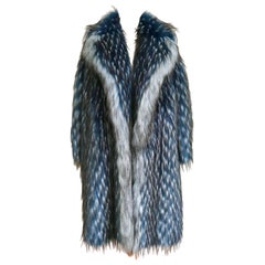 Used Pelush Blue Fox Faux Fur Coat With Revere' Collar - XS