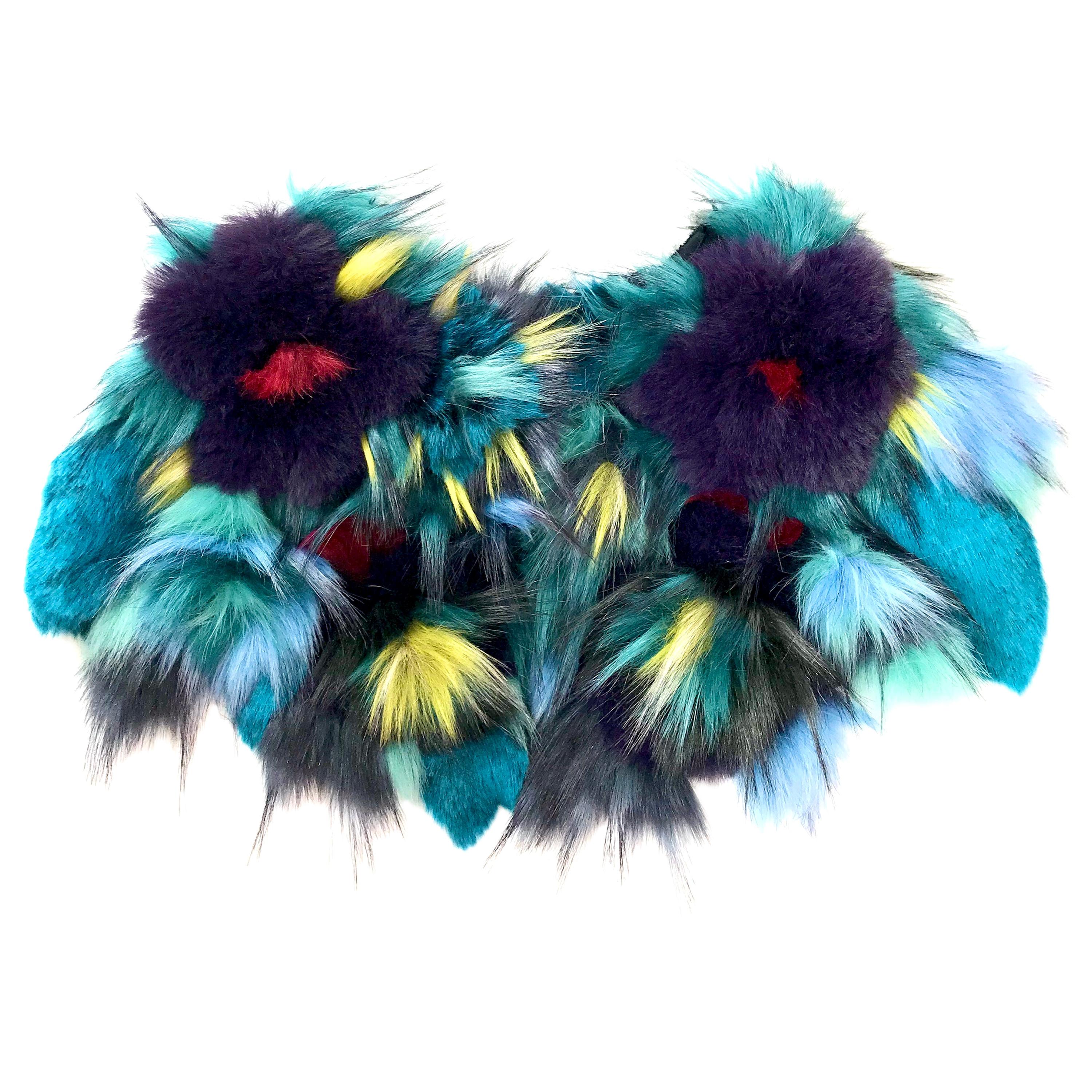 Pelush Botanical Faux Fur Collar With Three Dimensional Flowers - One Size