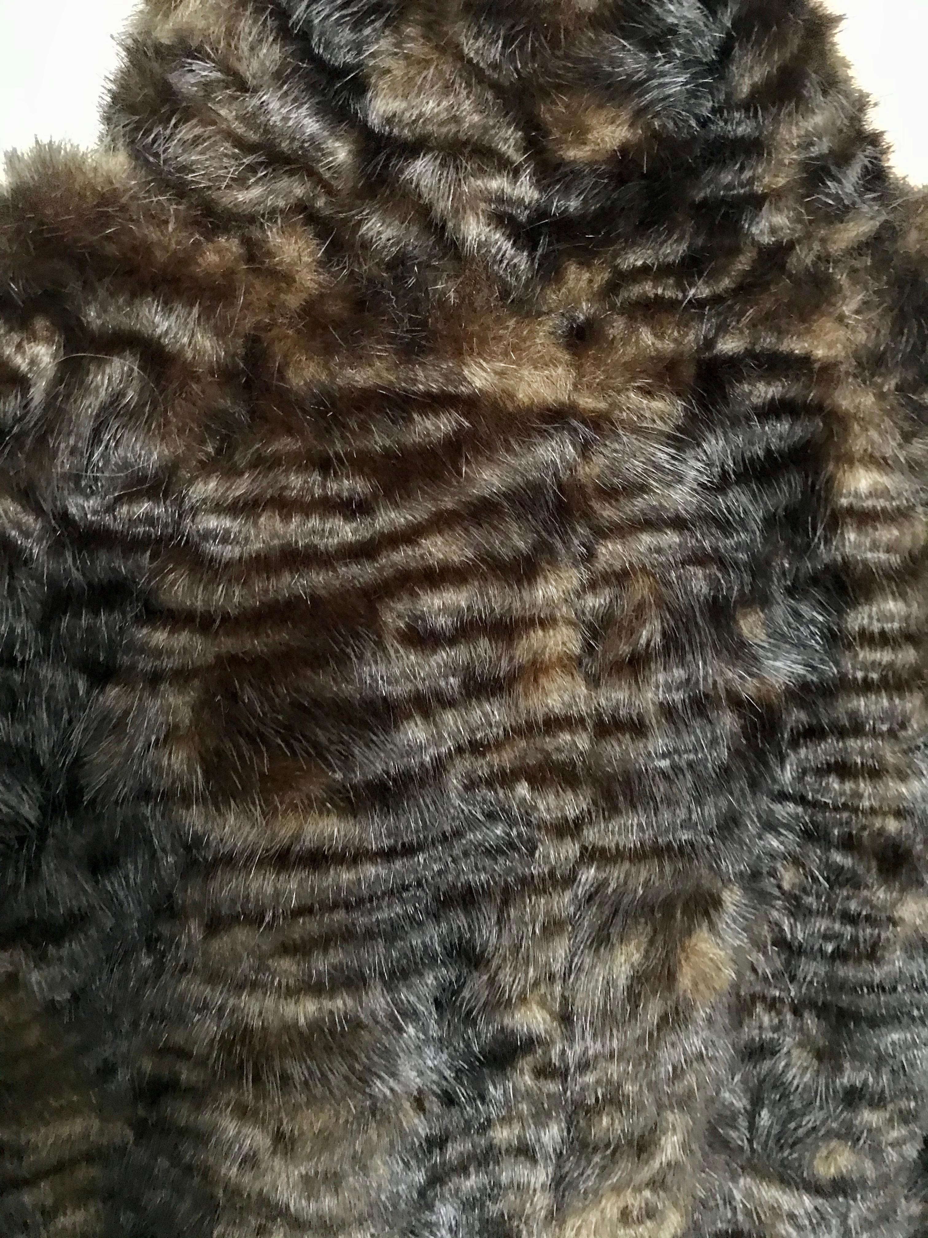 Pelush Brown Astrakhan Faux Fur Coat With Belt - Persian Lamb Fake Fur Coat - XS For Sale 4