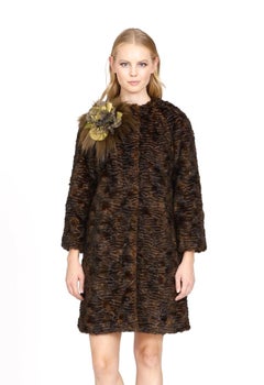 Pelush Brown Astrakhan Faux Fur Coat With Belt - Persian Lamb Fake Fur Coat - XS