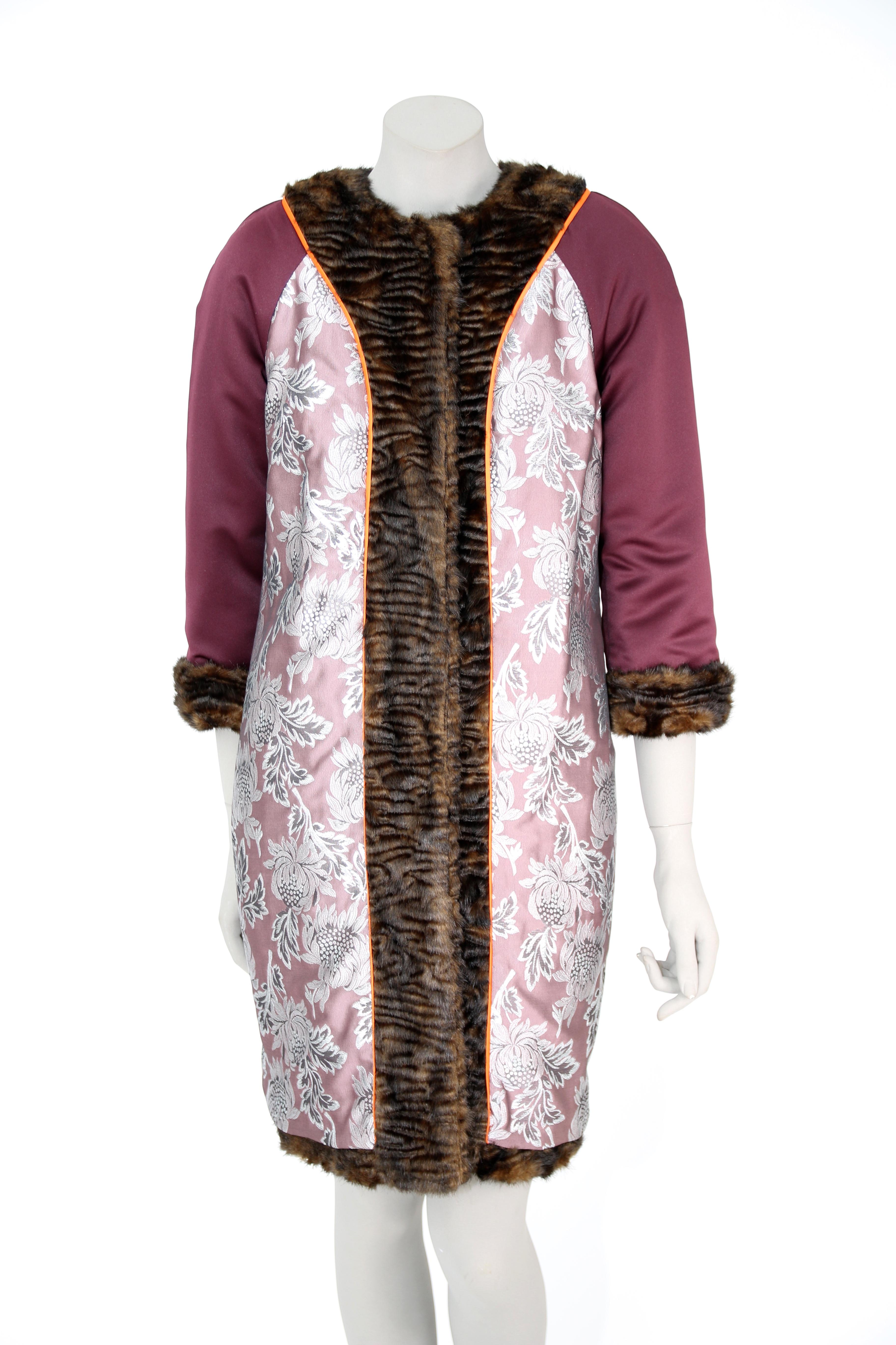 Women's or Men's Pelush Brown Astrakhan Faux Fur Coat With Belt - Persian Lamb Fake Fur Coat - XS For Sale