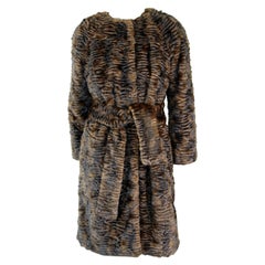 Pelush Brown Astrakhan Faux Fur Coat With Belt - Persian Lamb Fake Fur Coat - XS