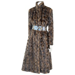 Pelush Brown Astrakhan Faux Fur Coat With Belt - Persian Lamb Fake Fur Coat - XS