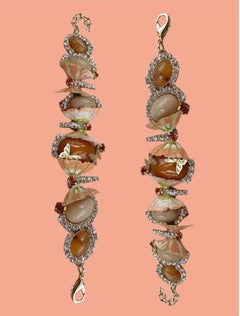 Pelush Butterfly Enameled Peach And Cream Bracelet With Crystals - Fashion