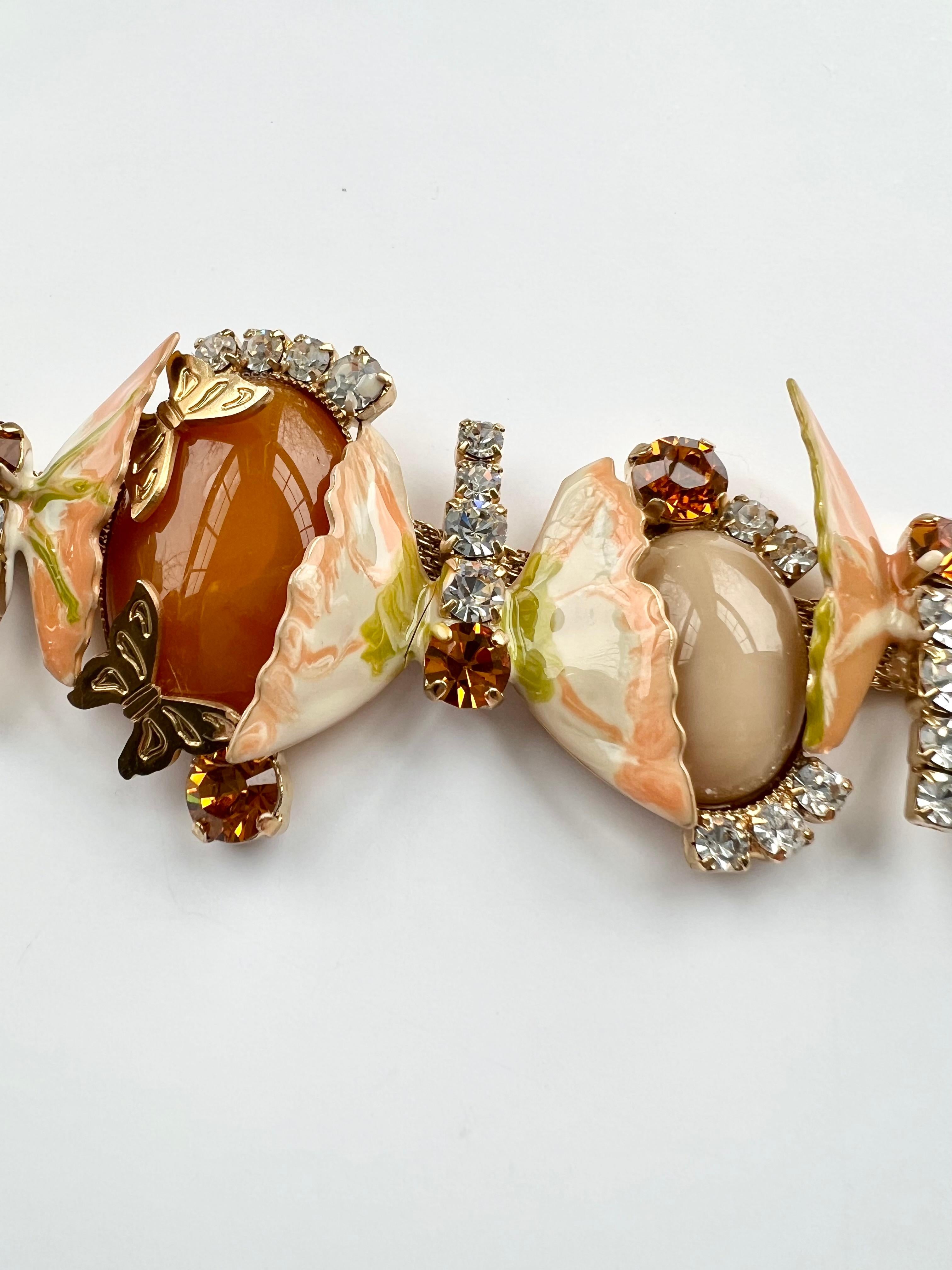 Contemporary Pelush Butterfly Enameled Peach And Cream Bracelet With Crystals - Fashion  For Sale