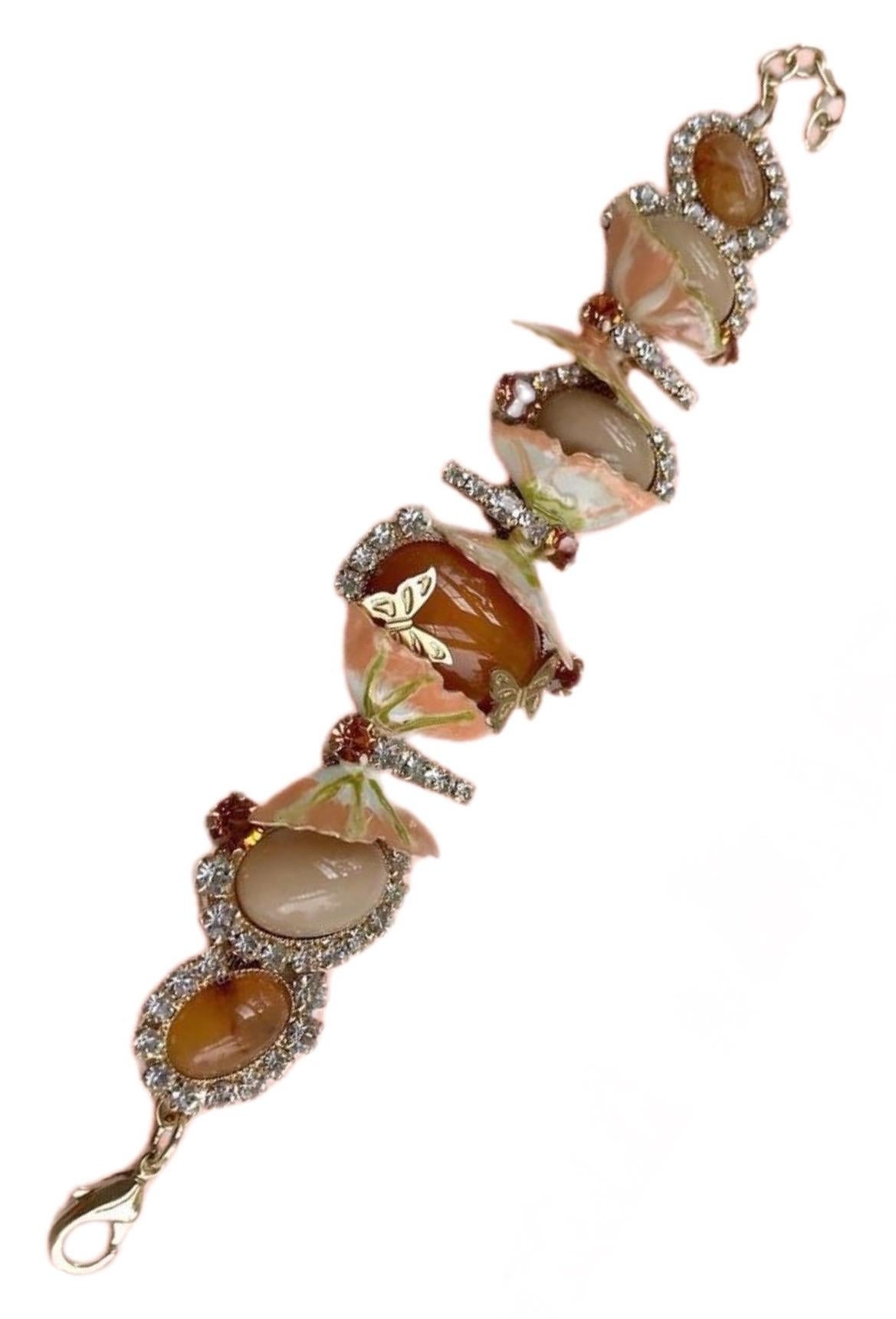 Pelush Butterfly Enameled Peach And Cream Bracelet With Crystals - Fashion  For Sale 1