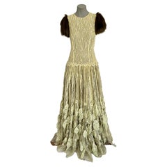 Pelush Citrine Tulle Evening Gown Dress With Faux Fur Cap Sleeves - Small