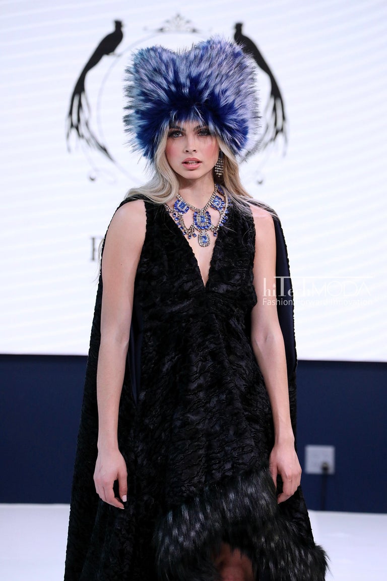 Pelush Cobalt Blue Faux Fur Fox Hat - Oversized  In New Condition For Sale In Greenwich, CT