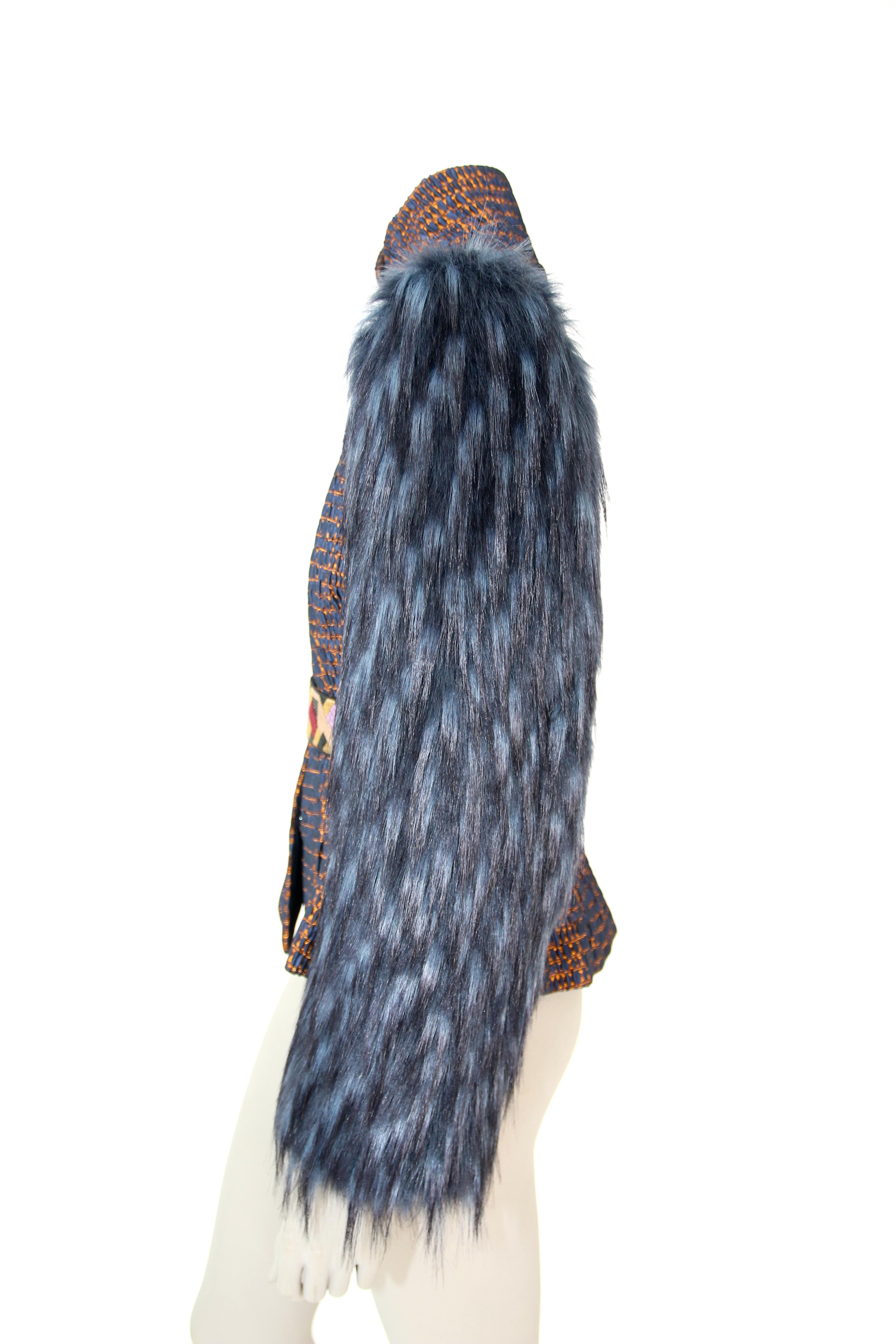 Pelush Copper And Blue Brocade Faux Fur Fox Jacket XS/Small For Sale