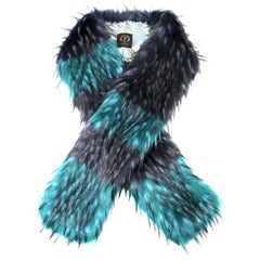 Used Pelush Emerald Green And Navy Blue Faux Fur Fox Scarf/Stole - One Size