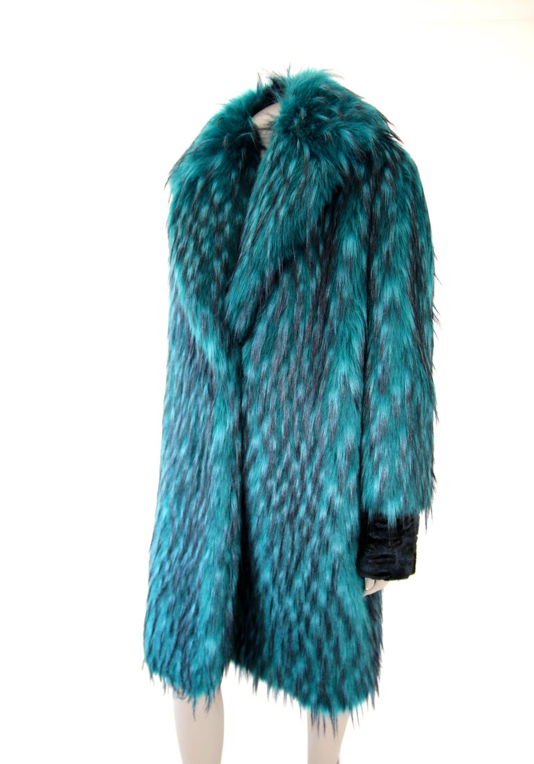 Pelush Emerald Green Faux Fur Coat with Revere' Collar - Small For Sale ...