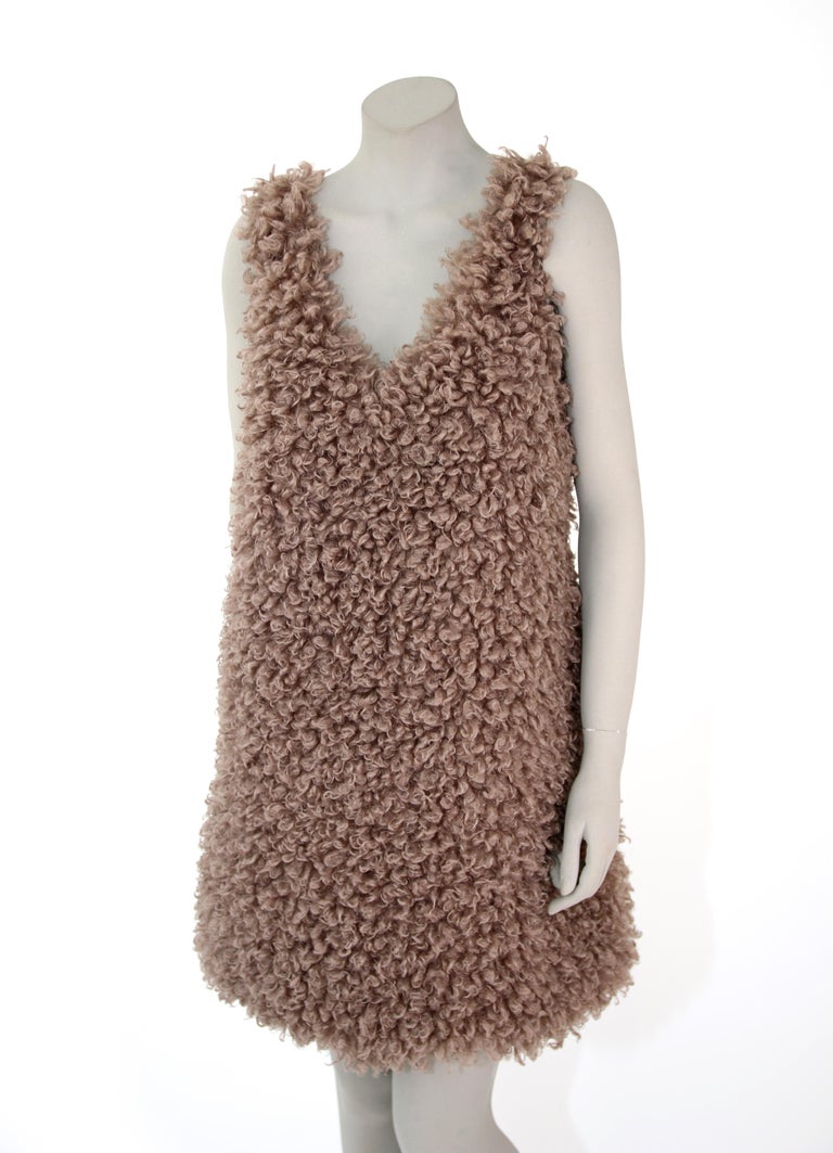 Brown Pelush Faux Fur Mini Dress - Curly Boucle' Poodle Faux Fur Dress - Reversible -S For Sale