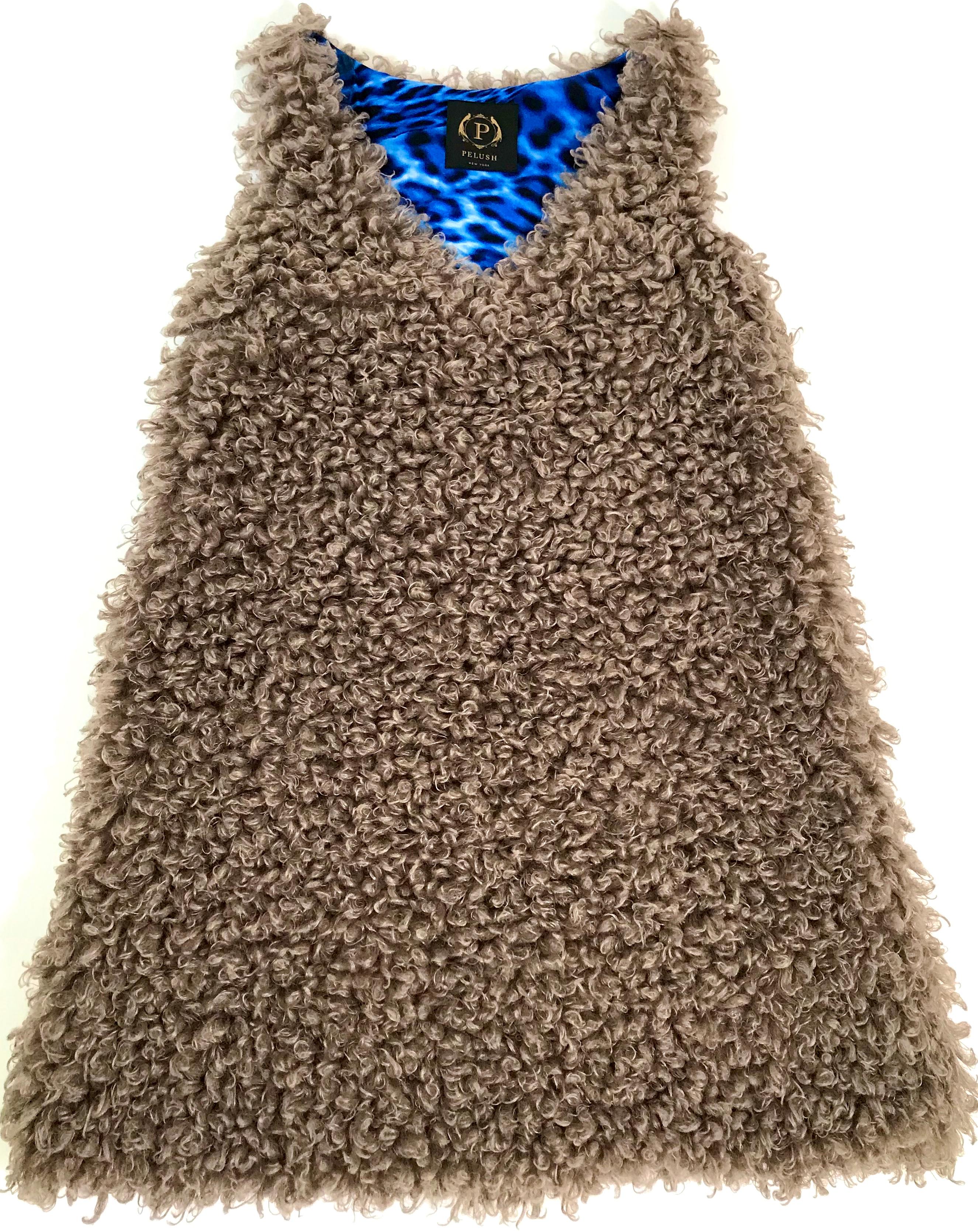 Women's Pelush Faux Fur Mini Dress - Curly Boucle' Poodle Faux Fur Dress - Reversible -S For Sale