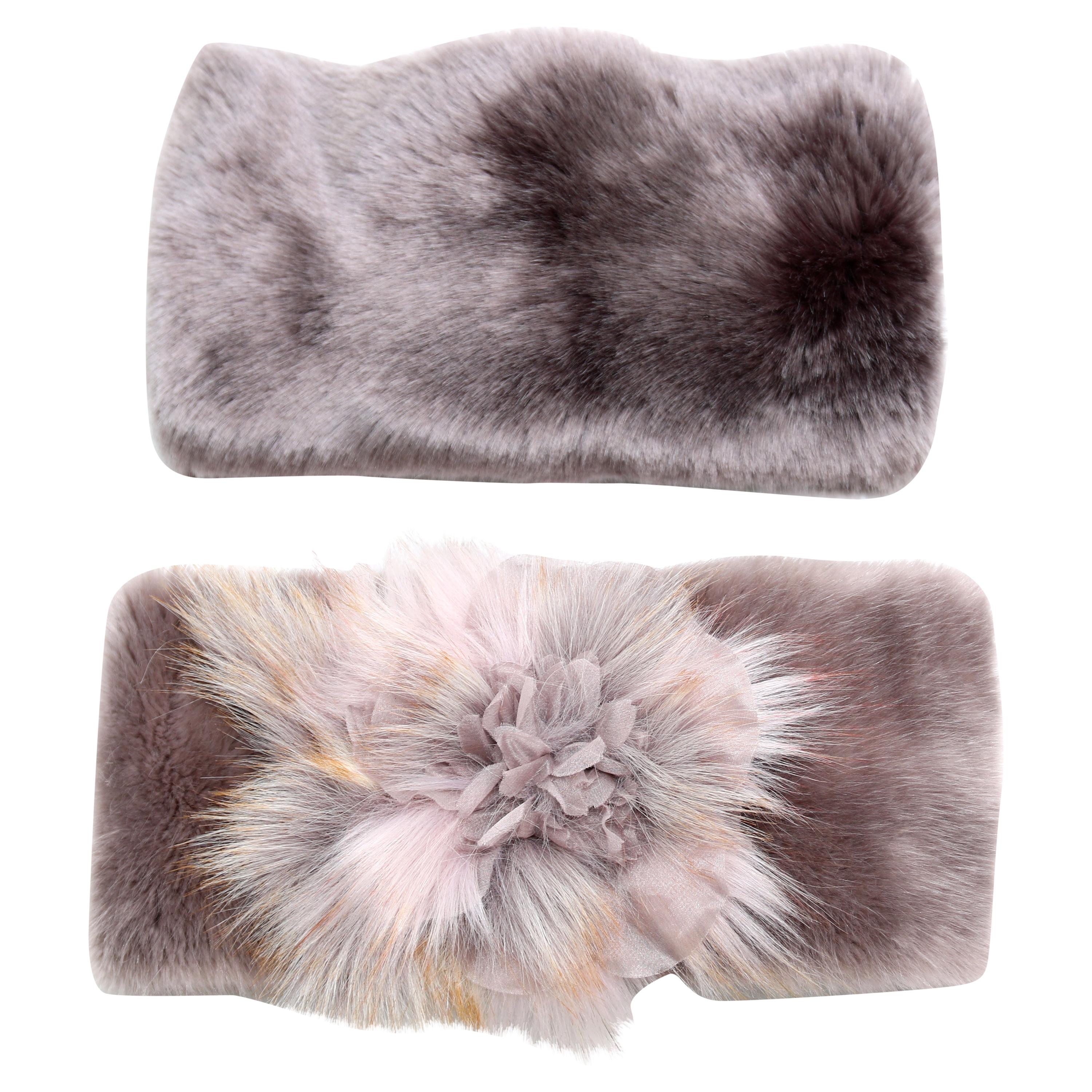 Pelush Faux Fur Neck Warmer/ Hat With Tridimensional Flower - One size