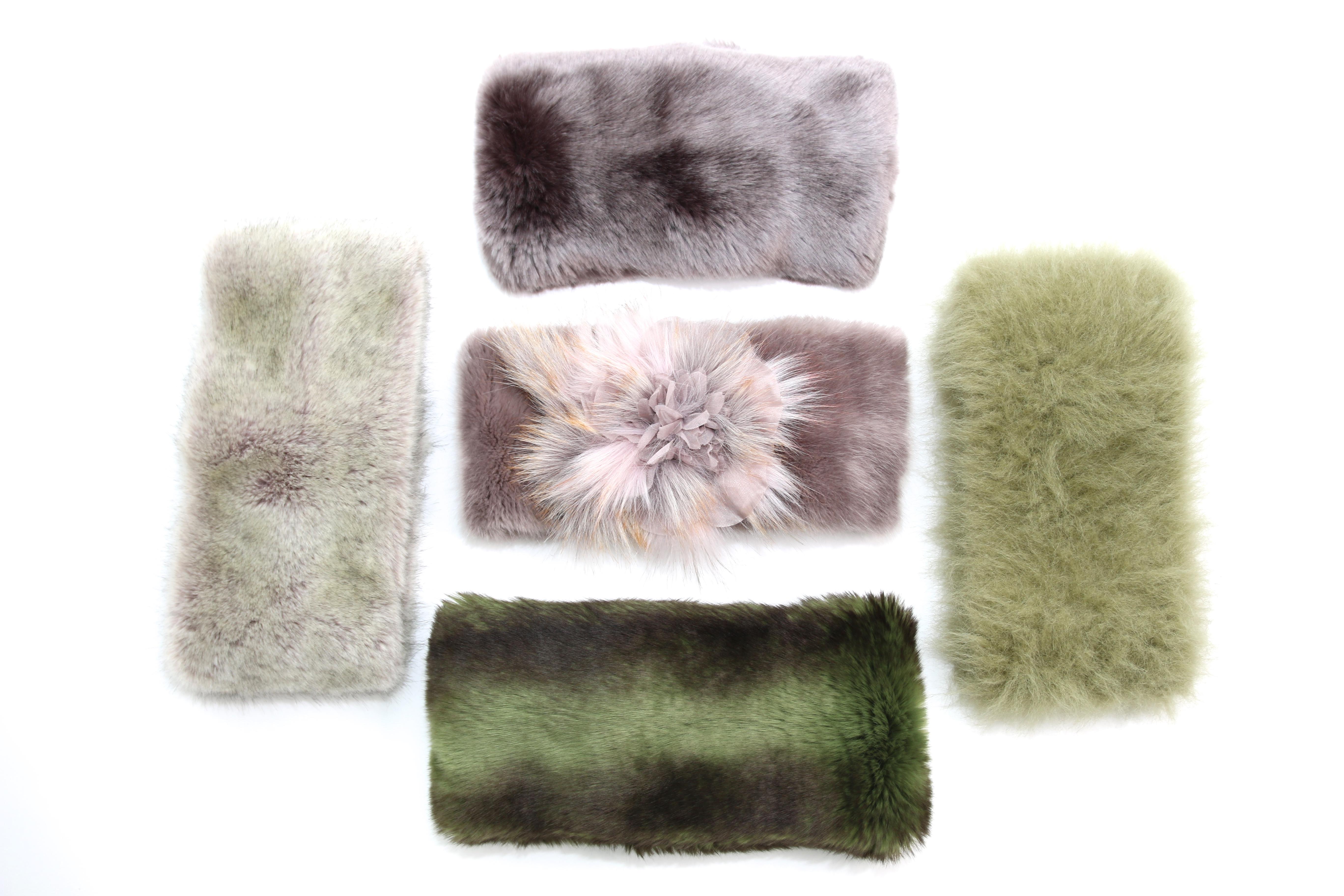 Pelush Faux Fur Scarfs set - Fake Fur Green Chinchilla Neck Warmer/Hats One size For Sale 5