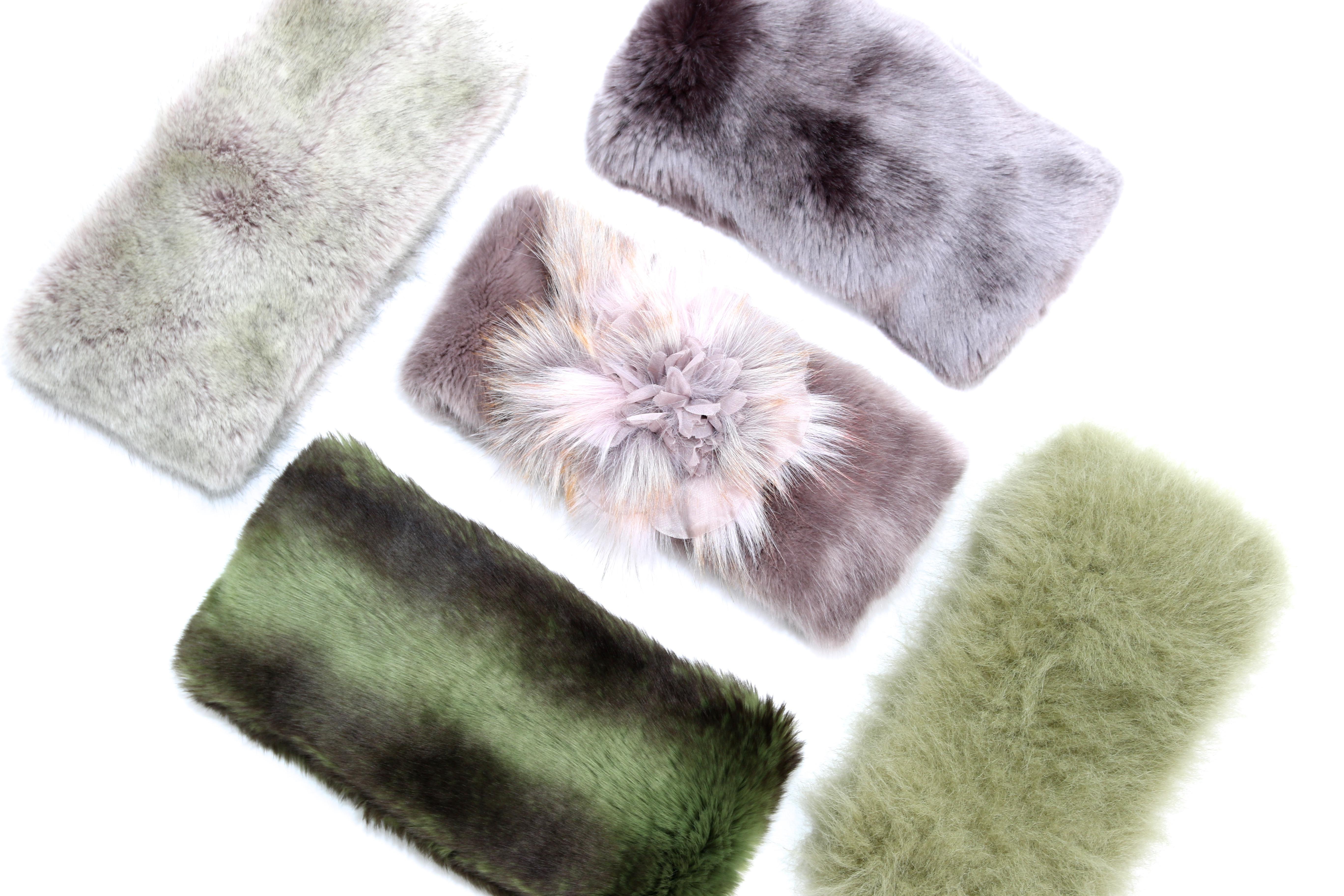 Pelush Faux Fur Scarfs set - Fake Fur Green Chinchilla Neck Warmer/Hats One size For Sale 6