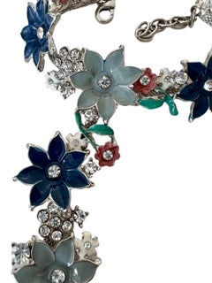 Pelush Flower Enameled Pink And Blue Bracelet Ring With Crystal Fashion Jewelry