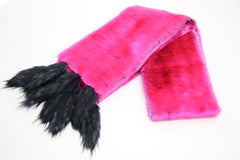 Pelush Fuchsia Faux Fur Chinchilla Stole/Shawl With Blue Fringes - One size