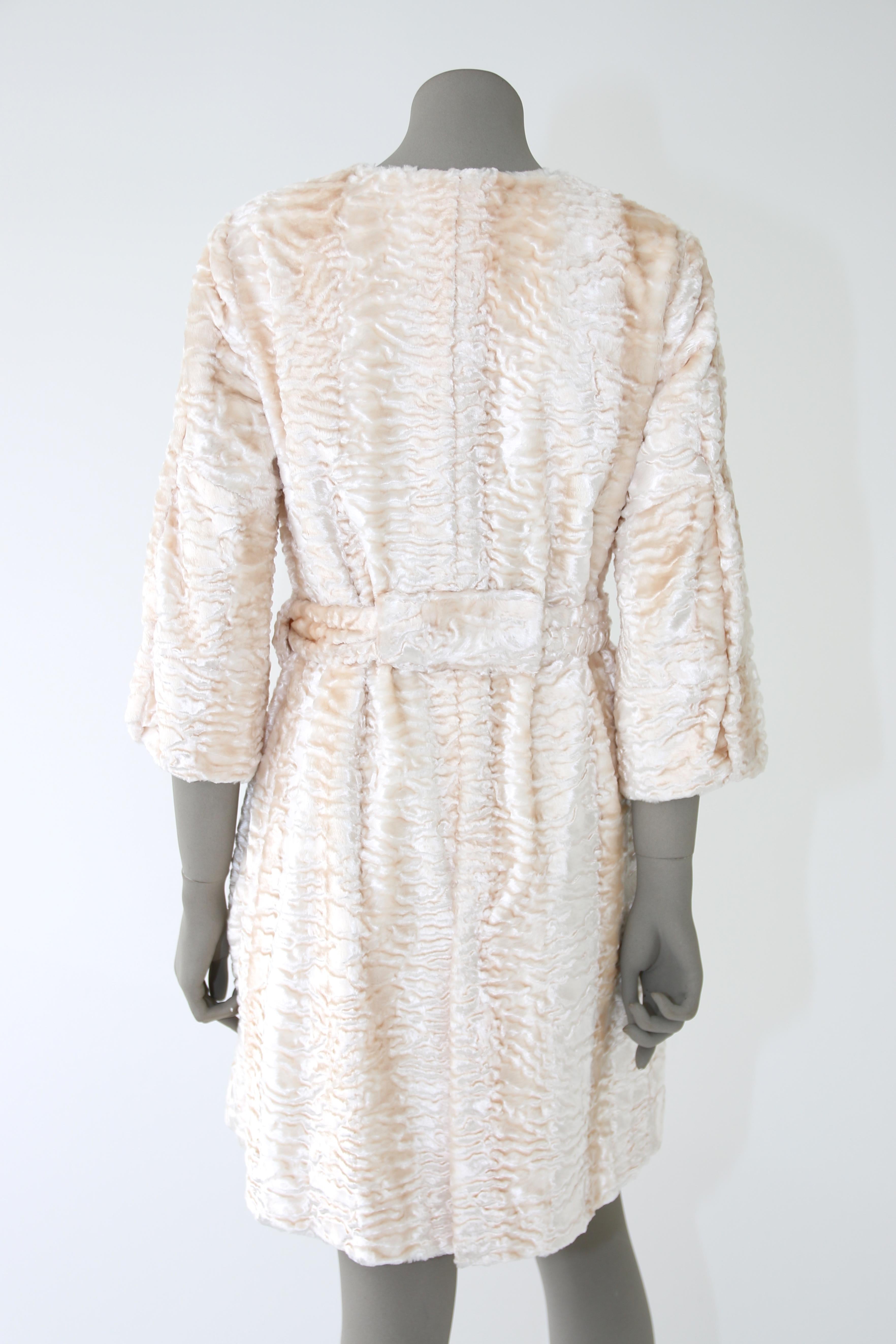 Pelush Ivory Astrakhan Faux Fur Coat With Belt - XS - (1/Small Available) For Sale 4