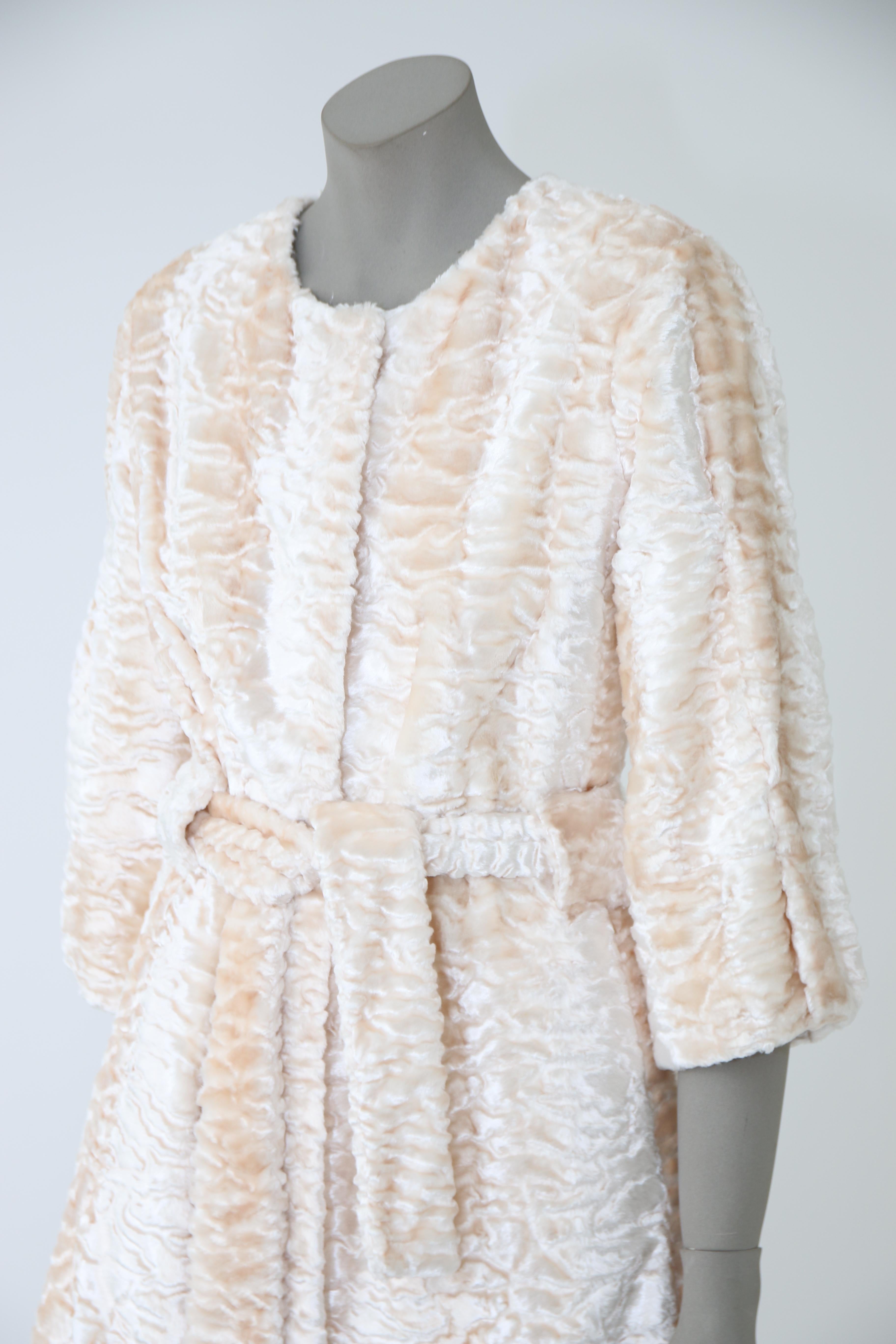Pelush Ivory Astrakhan Faux Fur Coat With Belt - XS - (1/Small Available) For Sale 5