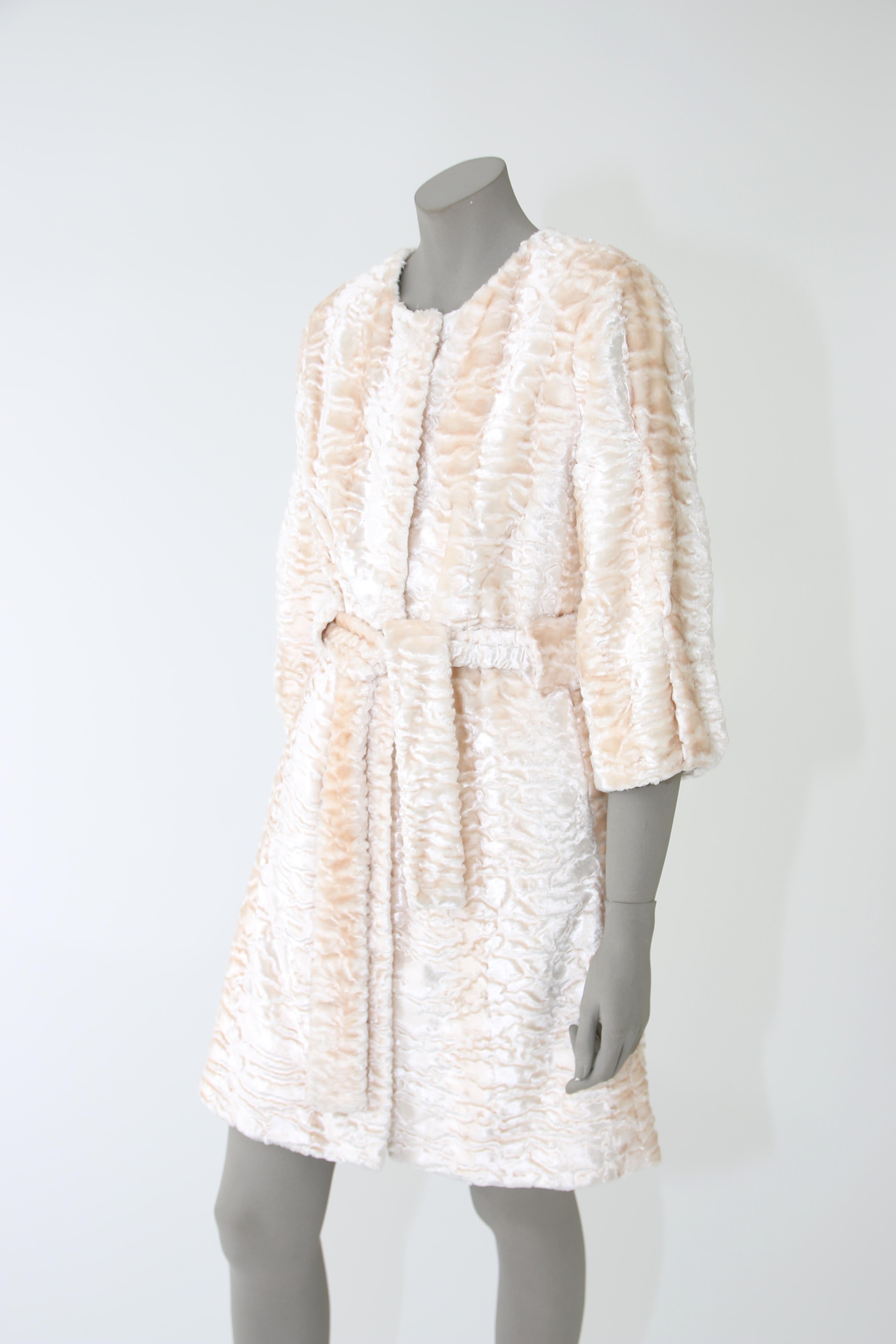 Pelush Ivory Astrakhan Faux Fur Coat With Belt - XS - (1/Small Available) For Sale 1