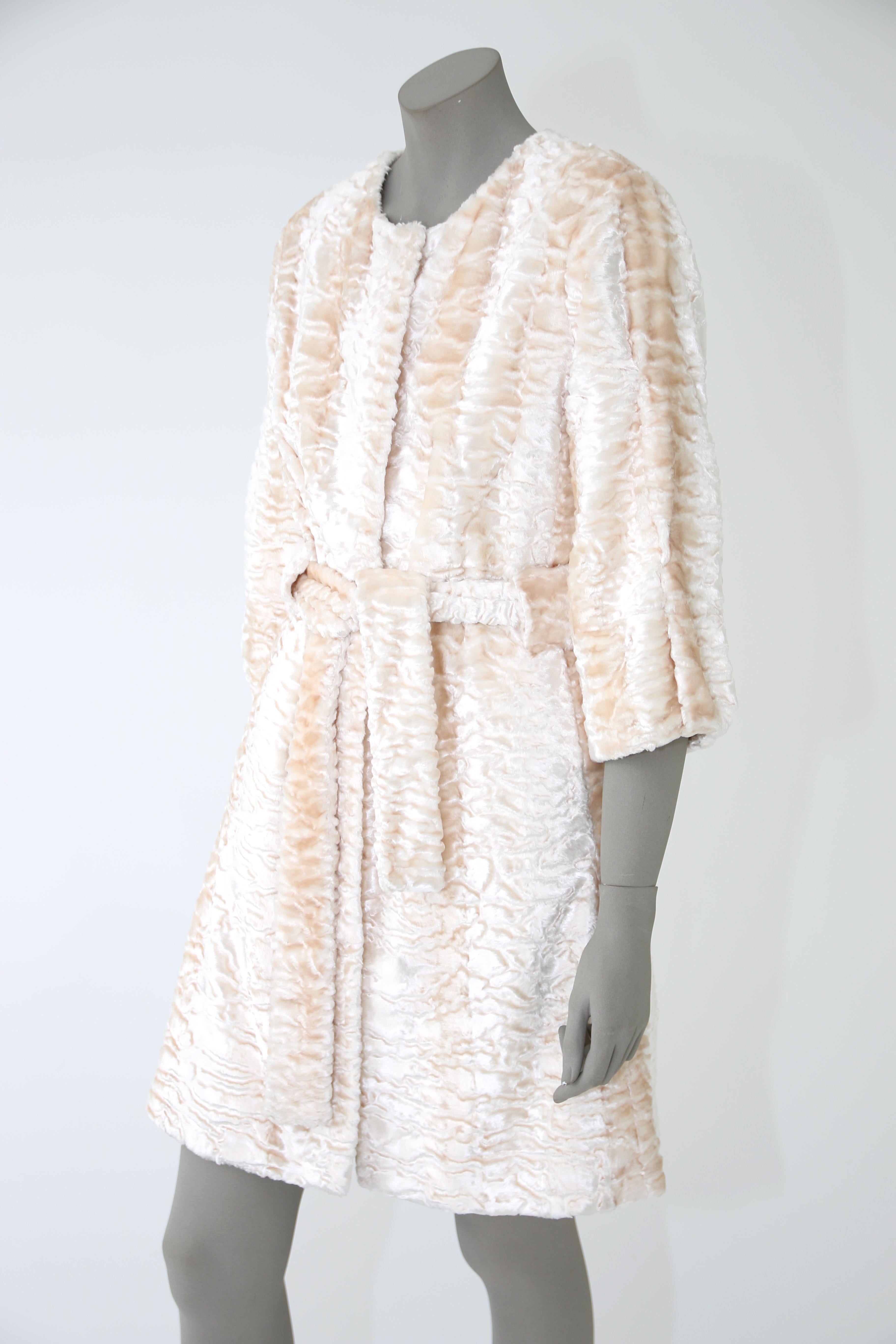 Pelush Ivory Astrakhan Faux Fur Coat With Belt - XS - (1/Small Available) For Sale 2