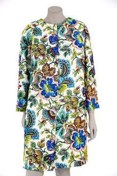 Pelush Ivory Tapestry Couture Coat with Embroidered Botanical Flowers - Small