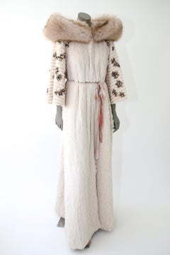 Pelush Light Beige Faux Fur Caftan Coat with Embroidery and Detachable Hood - S