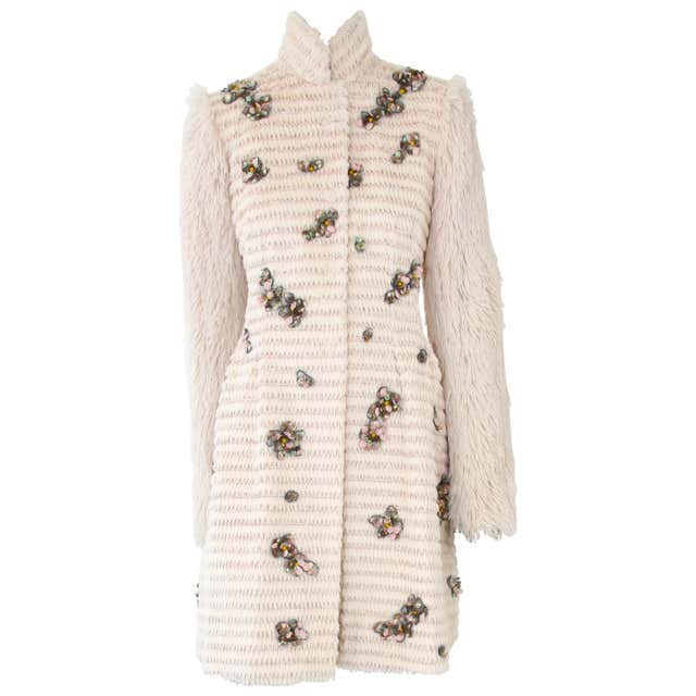 Pelush Ivory Astrakhan Faux Fur Coat With Belt And Jeweled Collar ...