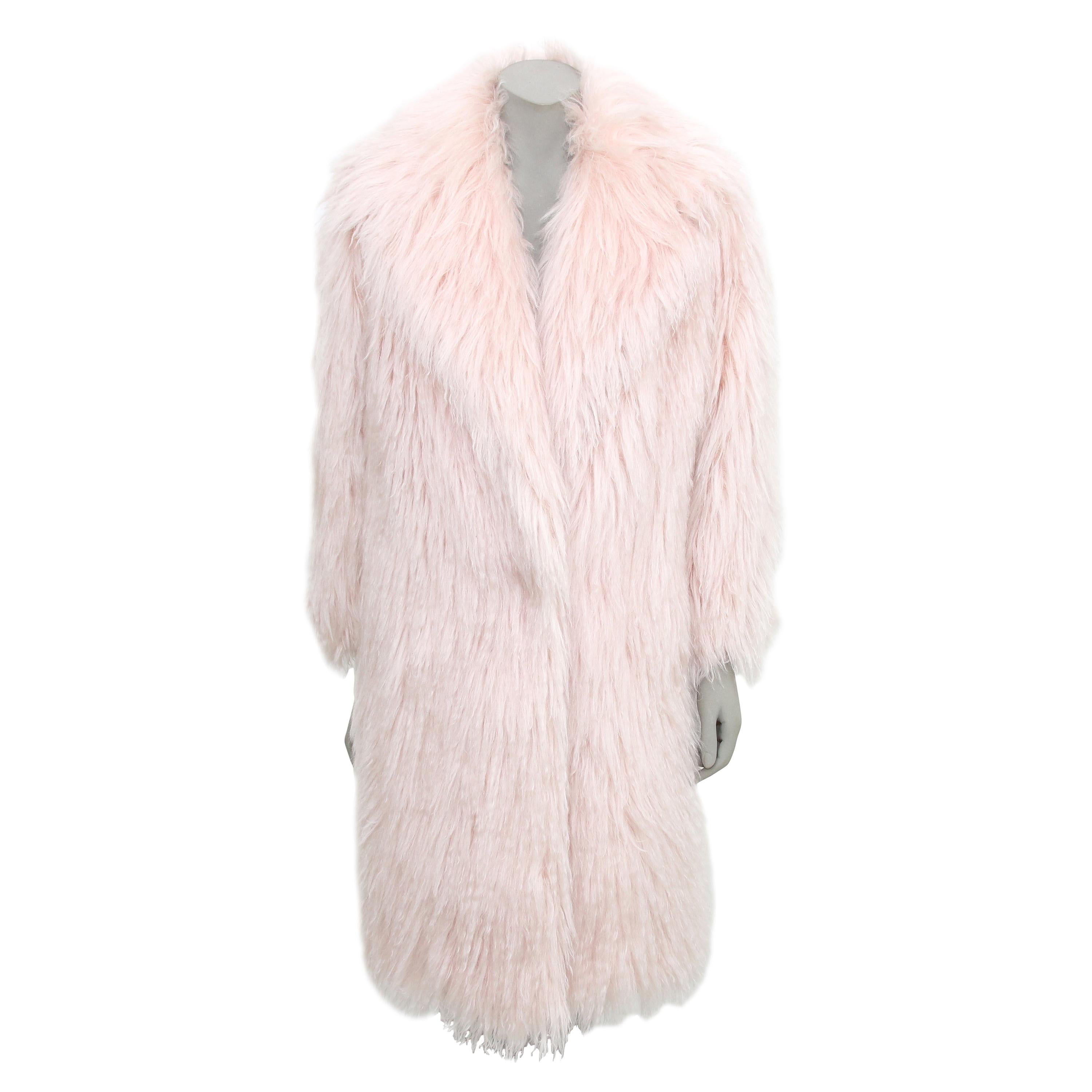 Pelush Light Rose Pink Mohair Coat With Revere' Collar - 1/Small