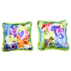 Pelush Lime Green Faux Fur Chinchilla Pillows - Small Pair Accent Pillow Set
