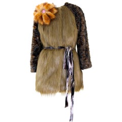 Used Pelush Moss Green and Brown Faux Fur Jacket In Faux Fox And Astrakhan -XS/Small