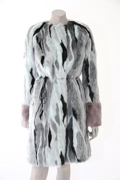 Pelush Multi Color Aqua Faux Fur Coat with Faux Chinchilla Cuffs - Small
