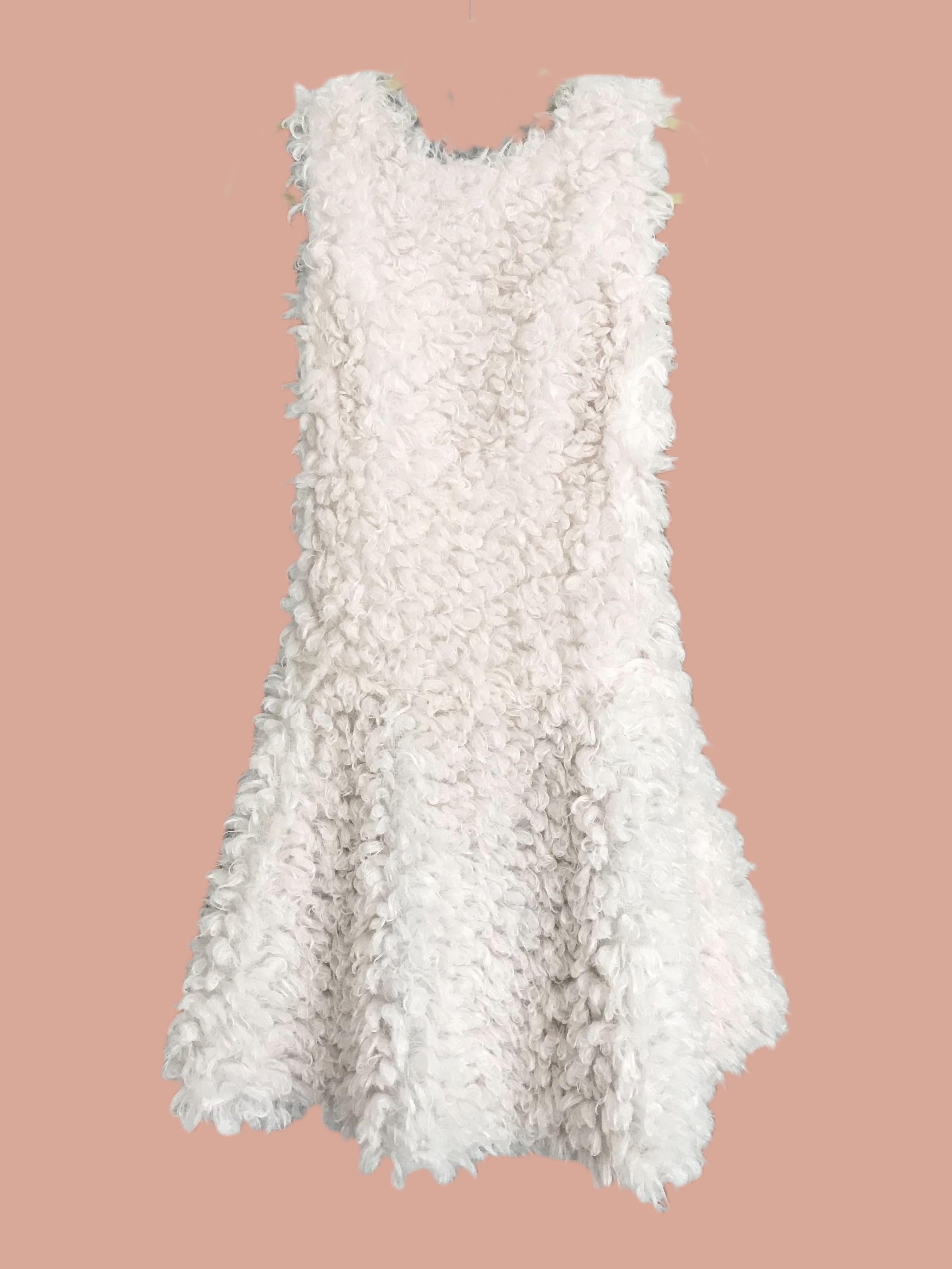 white faux fur dress