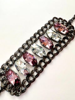Pelush Rose et transparent Swarowsky Bracelet de dclaration avec chane Bracelet de mode