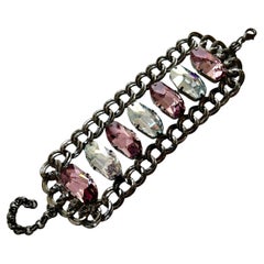 Pelush Rose et transparent Swarowsky Bracelet de dclaration avec chane Bracelet de mode